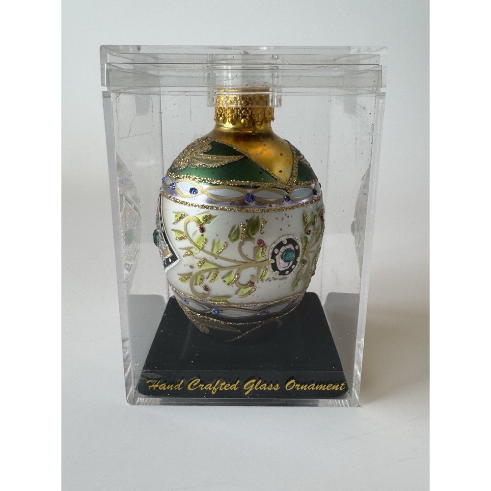 Mercury‎ Glass Jeweled Egg Shaped Christmas Ornament  Boxed